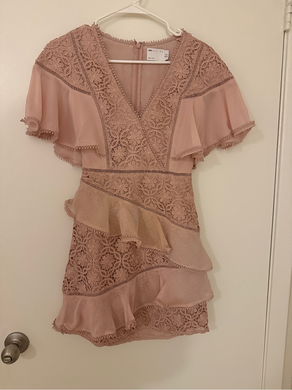 ASOS Dusty Rose Lace Ruffle Mini Dress